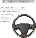 Aztec Sunflower Cow Print Blue 15 Inches Car Steering Wheel Covers Universal Auto Accessories Car Interior Decoration for Women Men