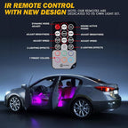 RGB LED Car Interior Bluetooth Light Strips w/Remote & Control Box, Silicone Sealed, Under Dash Footwell Lights Kit w/Cigarette Adapter for Vehicle Internal SUV Truck - 4 PCS