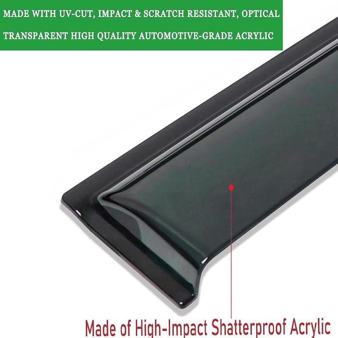 Window Visors Rain Guards for Chevrolet Silverado GMC Sierra 1500 Crew Cab | 2019-2026, Window Deflectors, Vent Visor, Sun Shades, Window Shields, Dark Smoke, Truck Accessories