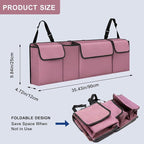 Car Trunk Organizer – Backseat Hanging Large Storage Bag with Adjustable Straps, Waterproof Collapsible Cargo Organizer with 4 Pockets, Space-Saving Trunk Storage for SUV Truck MPV (Pink)