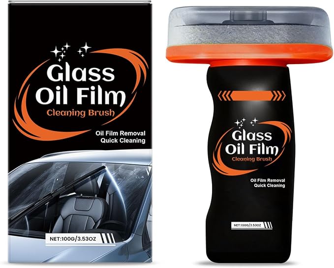 Oil Film Cleaning Brush for Car Windshield, 100g Glass Oil Film Remover with Reusable Cleaning Board, Removes Smudges & Water Spots, Anti-Fog for Safe Driving & Rainproof Prep