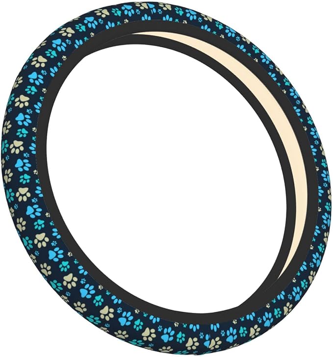 Blue Dog Paw Print Auto Car Steering Wheel Cover Universal 15 Inch Neoprene Interior Decor Protection Accessories
