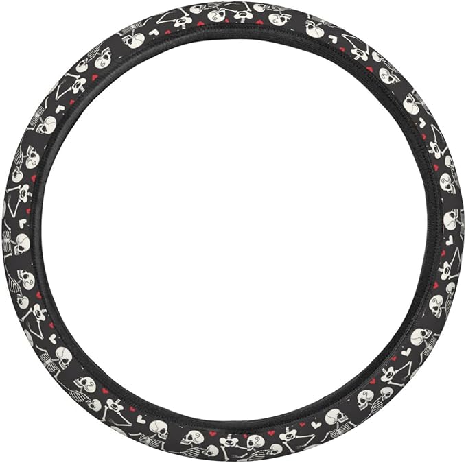 Skull Skeletons Love Dancing Steering Wheel Covers Anti-Slip Elasticity Car Accessories Steering Wheel Protector Universal 15 Inch for Cars SUV Vehicle Truck