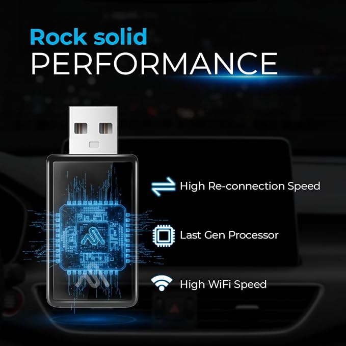 Wireless CarPlay Adapter for iPhone & Android Auto – Plug & Play, Fast Auto-Connect, Compatible with Factory Wired CarPlay, Stable Dual-Band Connection – WUA-8PRO