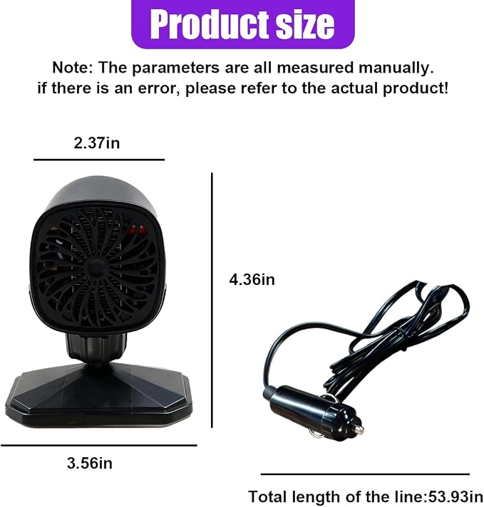 12V 150W Portable Car Heater, Fast Demisting Defroster Car Fan Windshield Defroster, 360° Rotary Auto Heater and Cooler That Plugs into Cigarette Lighter for Sedan SUV (Black)