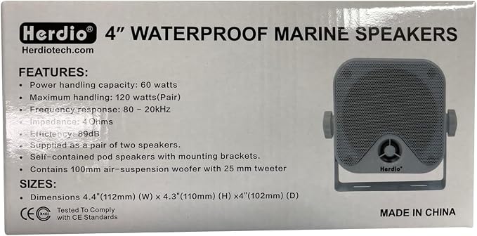 4 Inches Marine Box Bluetooth Speakers -Compact Waterproof Audio Sound System with 100 Watt Power for Boat Golf cart Jeep ATV UTV Truck Heavy Duty Powersports Vehicles Courtyard (White)
