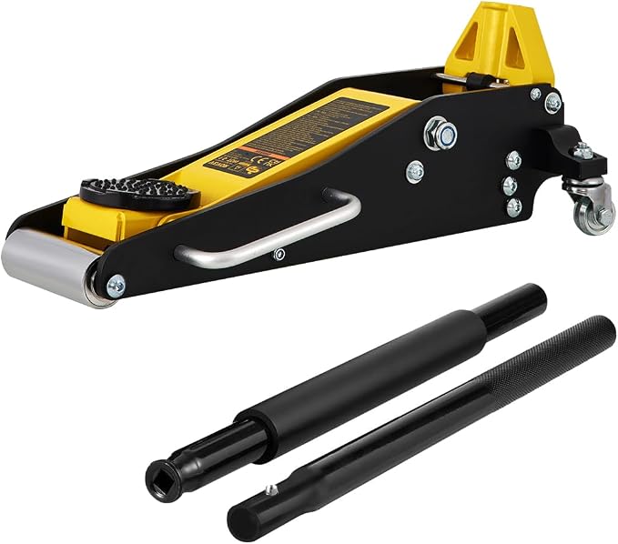 Low Profile Floor Jack 1.5 Ton (3300 LBS), Aluminum and Steel Race Ground Elevator with Dual Pistons Quick Lift Pump Auto Repair Car Maintenance, Lifting Range 3-3/20"-14-10/27"