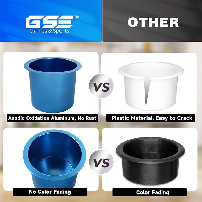 GSE Games & Sports Expert Jumbo Aluminum Cup Holder, Drop-in Cup Holder for Casino Poker Tables, Work Desks, Boats, RVs, Cars & Trucks (Blue, 10-Pack)