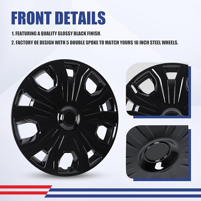 4Pcs 16 2014-2023 Wheel Hubcaps Wheel Cover Fits for Ford Transit | Connect Steel PP Material Snap-On Installation inch Car ReplacementBlack Lacquer