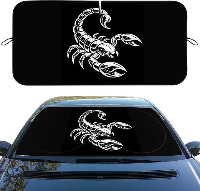 Scorpion Car Windshield Sunshades Tribal Tattoo Black Gothic Front Window Sun Shade Block UV Rays Sun Shade Visor Protector for Sedan Truck SUV Accessories 59" L x 31.5" W
