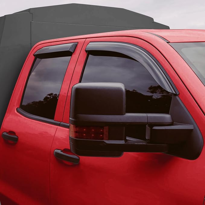Voron Glass Tape-on Extra Durable Rain Guards for Chevrolet (Chevy) Silverado/GMC Sierra 2014-2018 Double Cab, Window Deflectors, Vent Window Visors, 4 Pieces - 100849