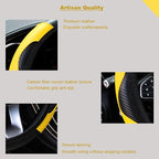 Ultra Fine Carbon Fiber Leather Steering Wheel Cover, Anti Slip and Sun Protective Protect The Steering Wheel, Easy to Install,Universal of 14.5"-15" (Yellow)