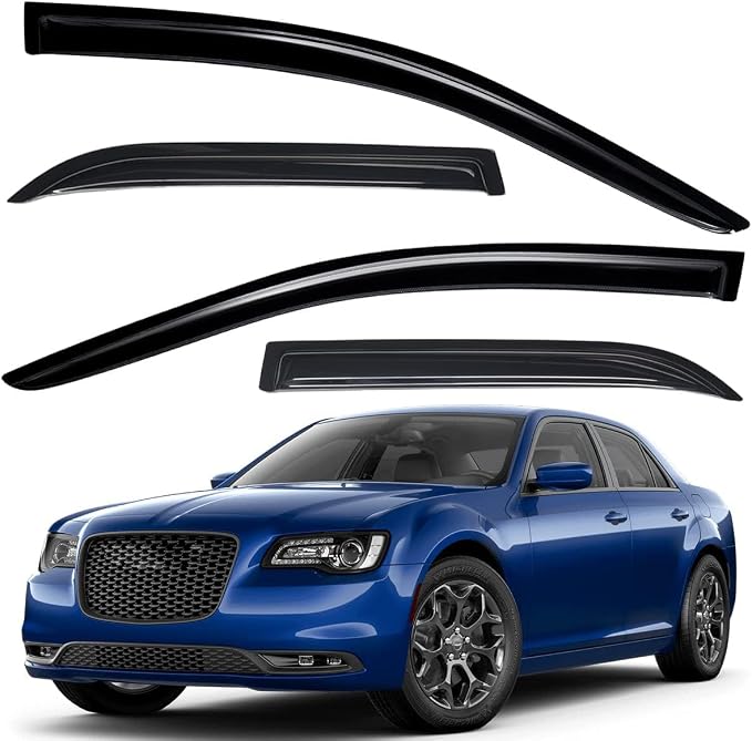 Extra Durable Outside-Mount Auto Vent Window Visor, Fits 2011-2023 Chrysler 300, UV Protection Rain Guard, Original Wind Deflector, No-Drill Easy Install, Dark Smoke, 4-Pcs