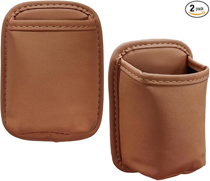 2PCS Large Cup Holder for Car Door - Clip On Vehicle Hanging Water Bottle Drink Holder Car Back Seat Pocket - Scratch-Resistant PU Leather Beverage Storage Organizer for Cars Trucks (Orange)