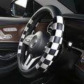 Lattice Car Steering Wheel Cover Microfiber Leather Non-Slip Comfort Universal 15 inch Checkered Plaid Wheel Protector for Truck, SUV, Cars (Black White)