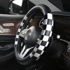 Lattice Car Steering Wheel Cover Microfiber Leather Non-Slip Comfort Universal 15 inch Checkered Plaid Wheel Protector for Truck, SUV, Cars (Black White)
