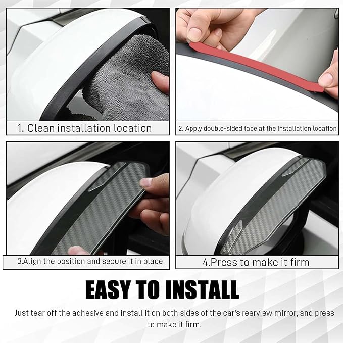 2PCS Universal Snap-On Side Mirror Rain Guards, Side Window Wind Deflectors & Visors, Car Mirror Rain Visor Eyebrow Cover, Carbon Fiber Side Mirror Rainproof Eyebrow Fit for Car Truck SUV