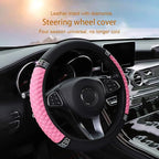 Microfiber Leather Steering Wheel Cover with Anti-Slip Lining Universal Car Accessory for Steering Wheel with a Diameter of 14.5-15 inch (Pink)