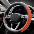 Nappa Leather Steering Wheel Cover, Diamond Checkered Design, Non-Slip wear-Resistant, Enhance Driving Comfort, Suitable for Steering Wheel Diameter 14 1/2‘-15’ Models.Black Orange