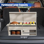 Car Trunk Organizer, Collapsible Multi Compartment Car Storage Box with Lid & Reinforced Handles, Adjustable Waterproof Storage Organizer Accessories for SUVs Cars Trucks (Beige)