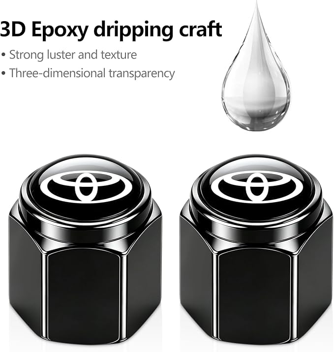 Tire Valve Stem Caps Cover for Toyota Metal Car Wheel Air caps Auto Valve Stem Caps Accessories 4 Pack Black