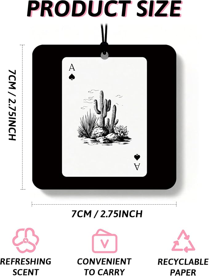 Retro Western Orange Car Air Freshener 4 Pcs, Country Bull Skull Cactus Horseshoes Ace Card Square Hanging Air Freshener for Closet Drawer Books, Western Car Accessories Mirror Decor for Women