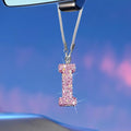 Bling Pink Car Accessories for Women Letter Charm, Rainbow Color Rear View Mirror Cute Crystal Pendant Car Decorations, Lucky Gifts Girly Diamond Rhinestone Charm Letter I
