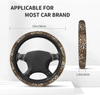 Leopard Print Steering Wheel Cover Universal 14.5-15 Inch Non-Slip Cheetah Car Accessories