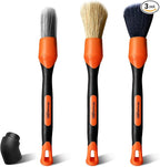 3pcs Car Detailing Brush Set, Boars Hair Detailing Brushes, Ultra Soft Detail Brush for Air Vent Leather Seat, Scratch Free Car Detailing Brushes for Interior Exterior, Orange