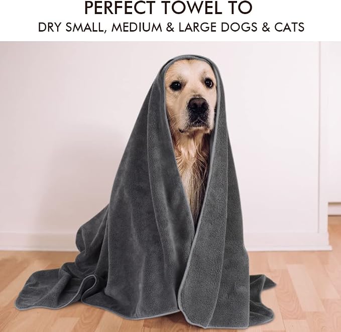 Dog Towel Super Absorbent Pet Bath Towel Microfiber Dog Drying Towel for Small, Medium, Large Dogs and Cats 30inch x 50inch Dark-Gray