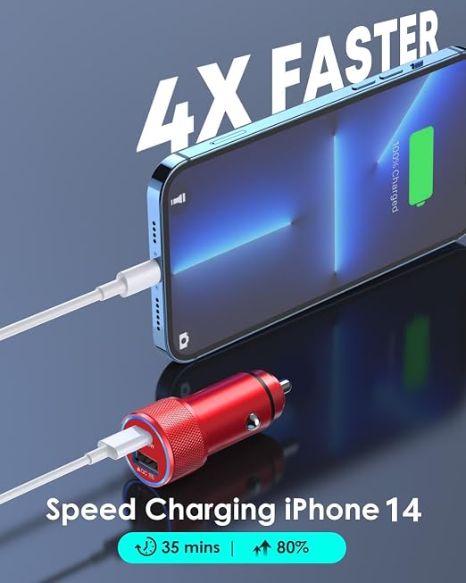 2 Pack USB C Car Charger,Dual USB A & USBC Car Charger Fast Charging,PD/QC Car Phone Charger USB C Cigarette Lighter Adapter for iPhone 17/16/15/14/13/12/11 Pro Max,iPad,Galaxy S26/25,Android and more