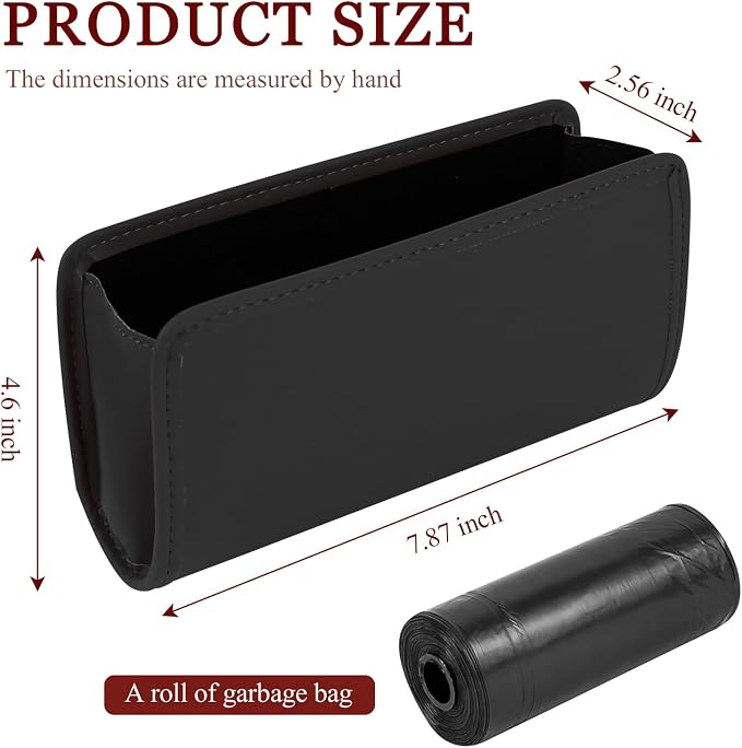 Car Trash Can, Leather Waterproof Automotive Garbage Can with Trash Bag, Hanging Mini Vehicle Trash Bin, Small Auto Door Organizer Storage Pouch, Universal Car Accessories (Black)