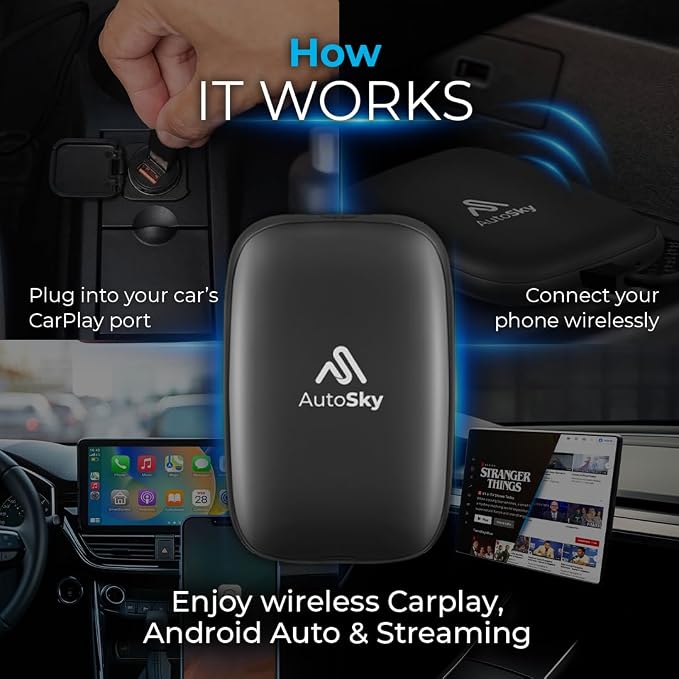 AI Box Lite – Wireless CarPlay & Android Auto Adapter, Plug-and-Play, Fast Connection, Stable Performance, Stream Netflix & YouTube via Hotspot, Works with OEM Touchscreen