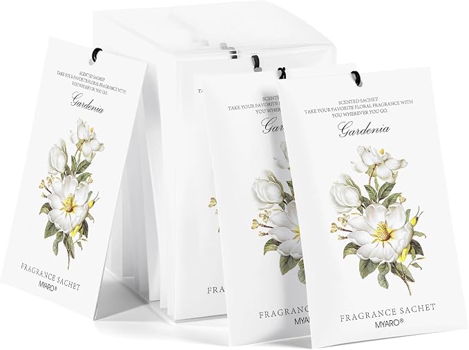 Scented Sachet House Air Freshener - 12 Pack Long Lasting Gardenia Fragrance Deodorizer for Home Closet Drawer Car