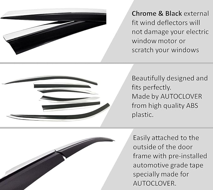 AUTOCLOVER Tape-On Rain Guards Window Visors 6 Pcs Set for Toyota Rav4 2019 2020 2021 2022 2023 2024 2025 / Window Deflectors, Out-Channel Vent Shades (Chrome Line Black)
