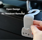 Light Grey Cute Cat Car Seat Headrest Hooks, 2 Pack 360 Rotation Universal Car Purse Hook with Phone Holder, 44LBS Heavy Duty Vehicle Hanger for Bags Coats Groceries