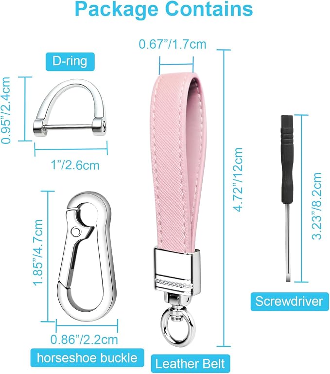 Genuine Leather Car Keychain,Universal Heavy Duty Metal Key Chain Accessories,Car Fob Key Keychain Holder with 360 Degree Rotatable Snap Swivel and Anti-Lost D-Ring for Men Women(Light Pink)