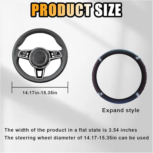 15 Inch Bling Soft Leather Car Steering Wheel Cover, Black Red | Colorful Rhinestones Design, Auto Elastic Protector for Women Girls, Crystal Diamond Car Accessories for Most Cars, SUVs