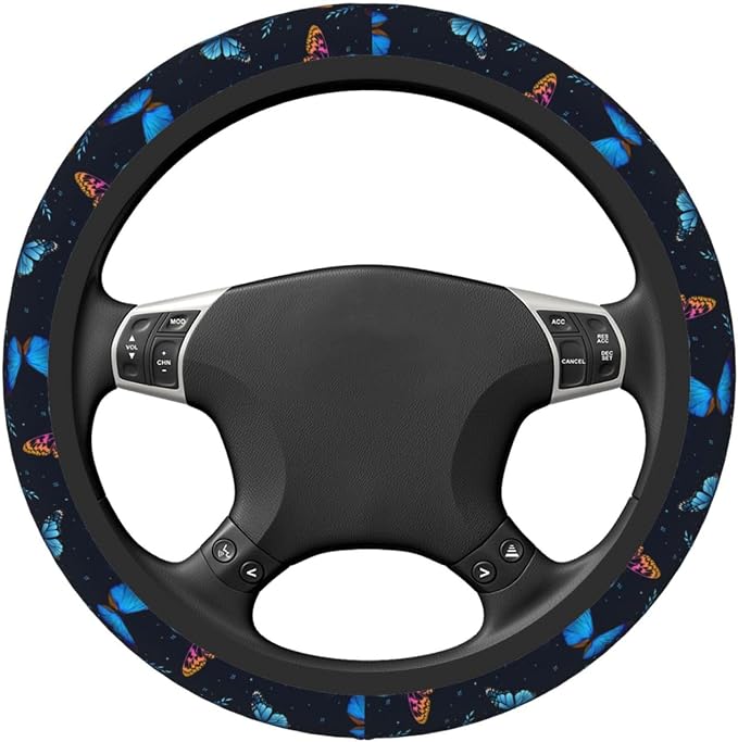 Fancy Butterflies Elastic Steering Wheel Cover Non-Slip Breathable Steering Wheel Protector Fit Auto, SUVs, Truck