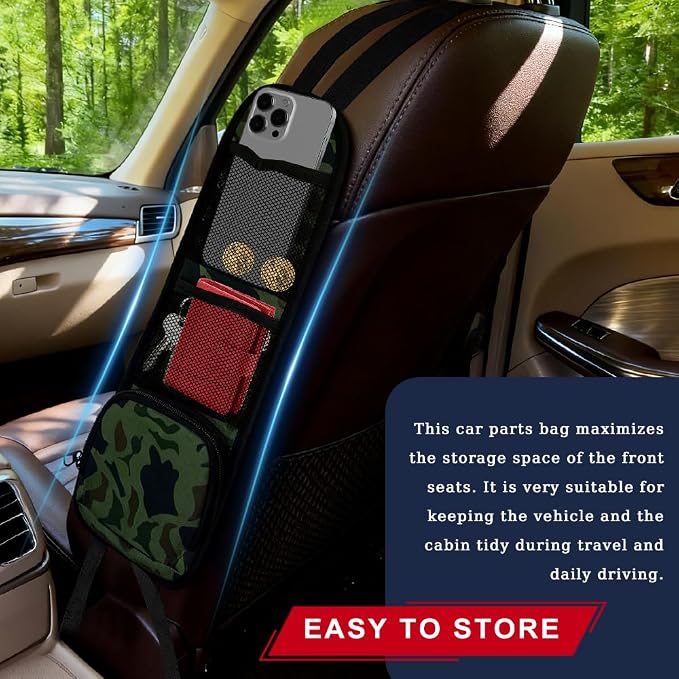 Car Seat Side Storage Pocket, Car Multifunctional Seat Organizer Hanging Bag, Auto Mobile Phone Wallet Sunglasses Mesh Net Pocket, Auto Accessories for Cars SUVs Trucks (Camouflage, 1PCS)