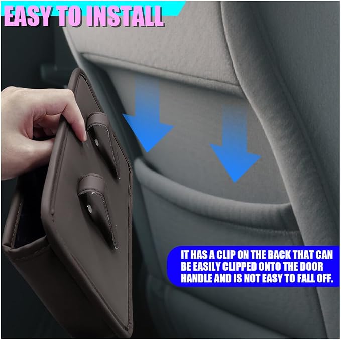 Car Side Door Organizer, Leather Auto Back Seat Storage Pouch with Cup Holder, Car Console Side Trash Can, Universal Vehicle Interior Organizer Pocket for Phone, Coin, Sunglasses (Brown)