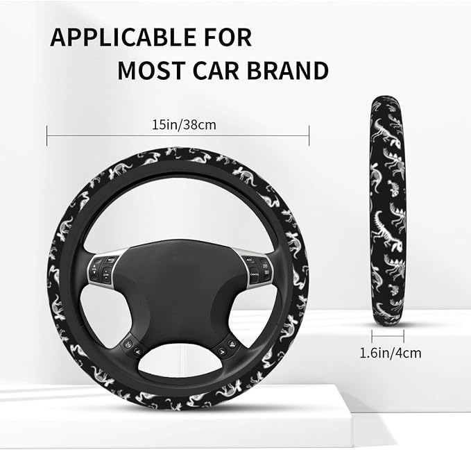 Dinosaur Skeleton Fossil Primitive Halloween Steering Wheel Cover Car Accessories Cute for Women Girls Girly Universal 15 Inch Neoprene Auto Interior Decor Anti Slip Car Truck Protector