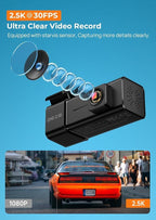 Dash Cam 2.5K Front Dash Camera for Cars with App, WiFi Mini Dashcam Built-in IPS Screen, Night Vision, G-Sensor, Smart Voice, Loop Recording, 24H Parking Mode, 32G SD Card Included, Support 256GB Max