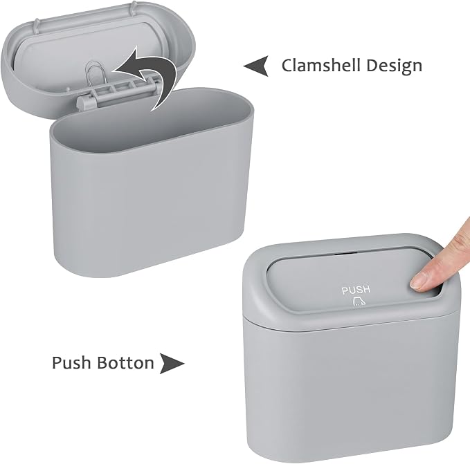 Car Trash Can, Portable Vehicle Trash Bin with Lid, Mini Car Dustbin Garbage Organizer Holder with One Roll Trash Bag, Leakproof Hanging Cars Storage Bag Container for Auto, SUV, Office (Grey)