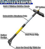 31.5" Detachable Snow Brush and Ice Scraper for Car Windshield, 2-in-1 Winter Snow Removal Tool with Extendable, 360° Rotating Soft Bristle Brush Head and Foam Grip for Most Vehicles (Yellow)