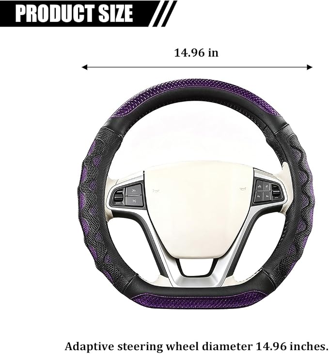 D-Shaped Car Steering Wheel Cover, 14.5-15" Anti-Slip Steering Wheel Protector with 3D Honeycomb Massage Grip, Comfortable Sporty Auto Interior Decor Accessories, Universal Fit (Black/Purple)