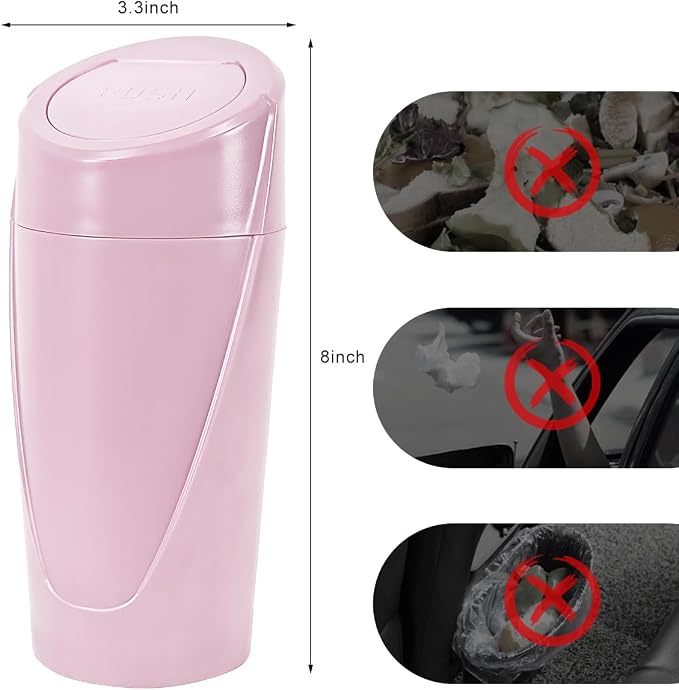 Wevdn Car Trash Can Bin with Lid, Mini Leakproof Vehicle Side Door Cup Holder Trash Can with Lid, Multipurpose Organizer Portable Garbage Bin for Cup Holder Car Home Office (Pink)