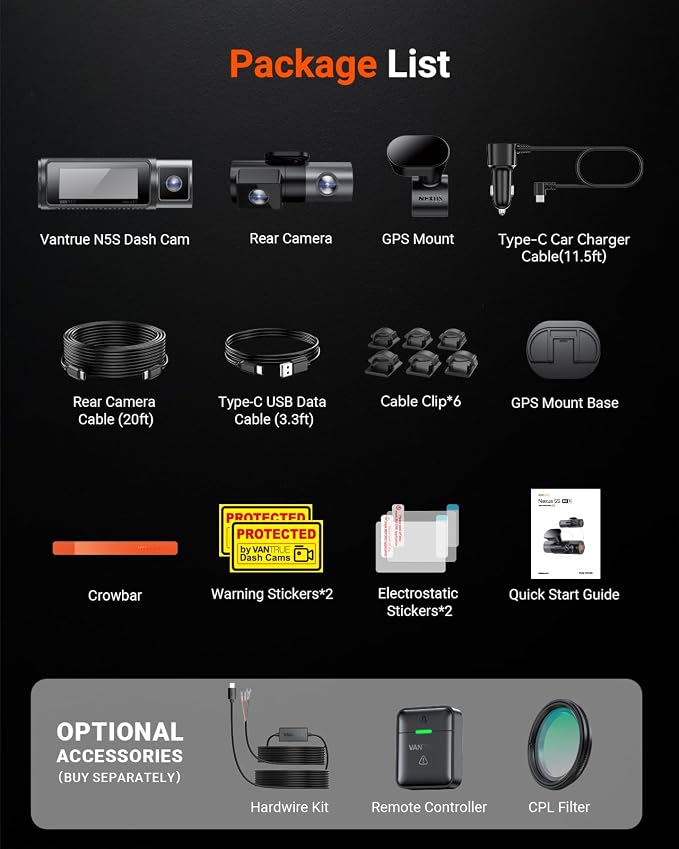 N5S 4 Channel 360 Degree 2.7K Dash Cam, 4CH STARVIS 2 Night Vision, 2.7K+1080P*2+1440P Front Rear Inside Dashcam, 24/7 Buffered Parking Mode, WiFi, Voice Control, Dual GPS, Support 1TB Max