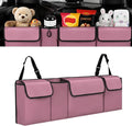 Car Trunk Organizer – Backseat Hanging Large Storage Bag with Adjustable Straps, Waterproof Collapsible Cargo Organizer with 4 Pockets, Space-Saving Trunk Storage for SUV Truck MPV (Pink)