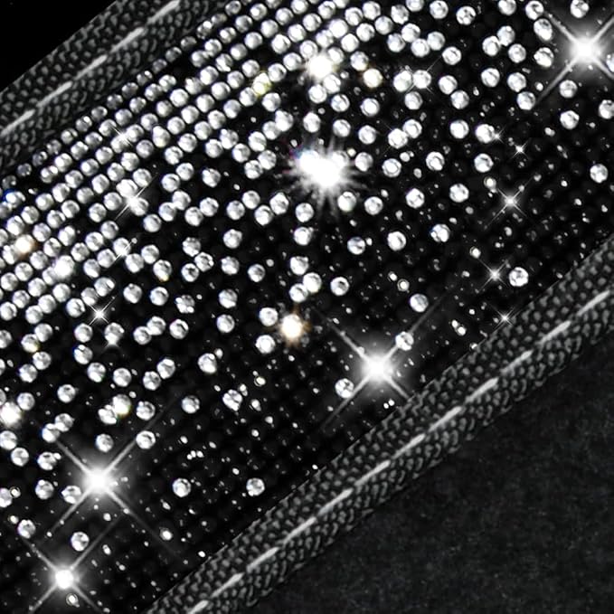 Bling Car Mats Shining Diamond Carpet Crystal Rhinestone Sparkly Glitter Floor Mats with Anti-Slip PVC Pad Universal Fit Automotive SUV,Sedan,Van,4pcs for Girl Women, Black Sliver Diamond